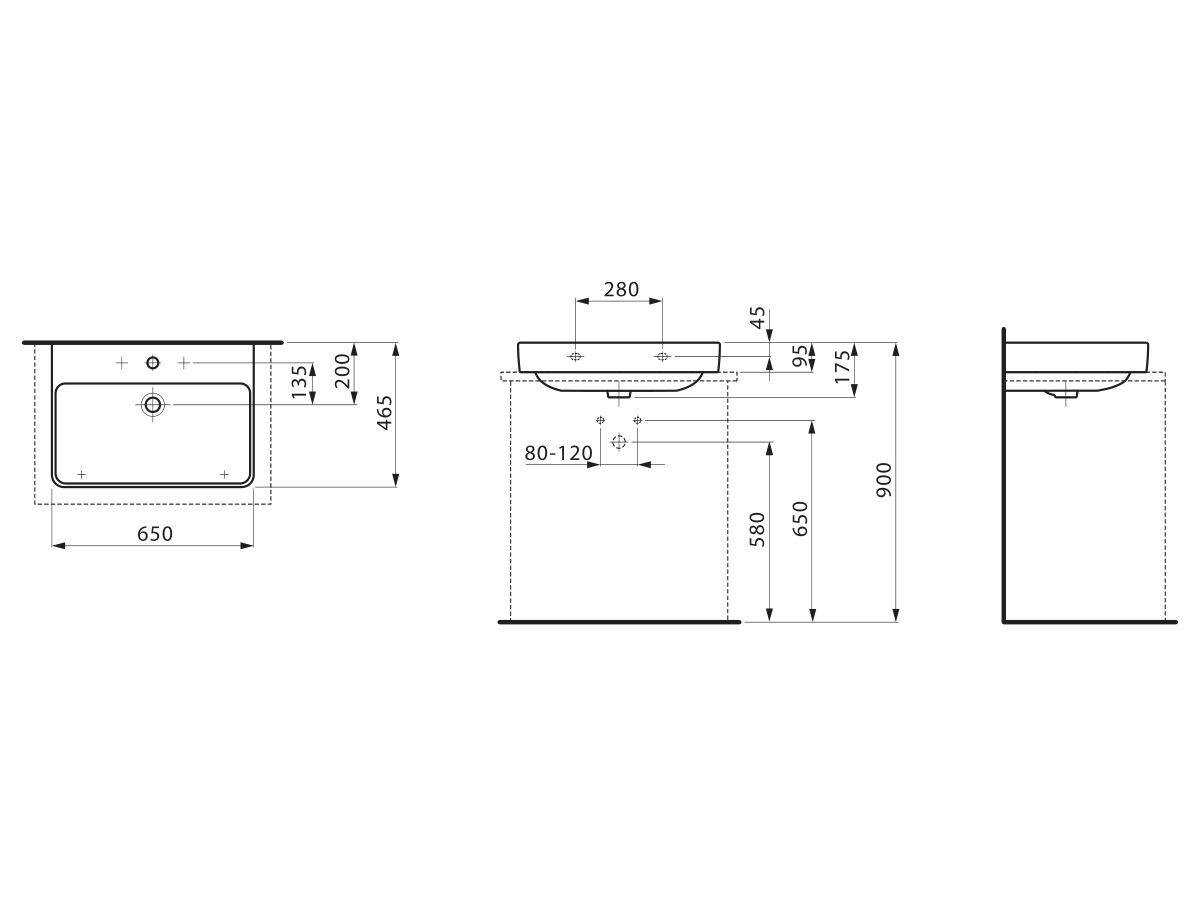 LAUFEN Pro S Wall / Counter Basin 1 Tap Hole with Overflow 650x465 White