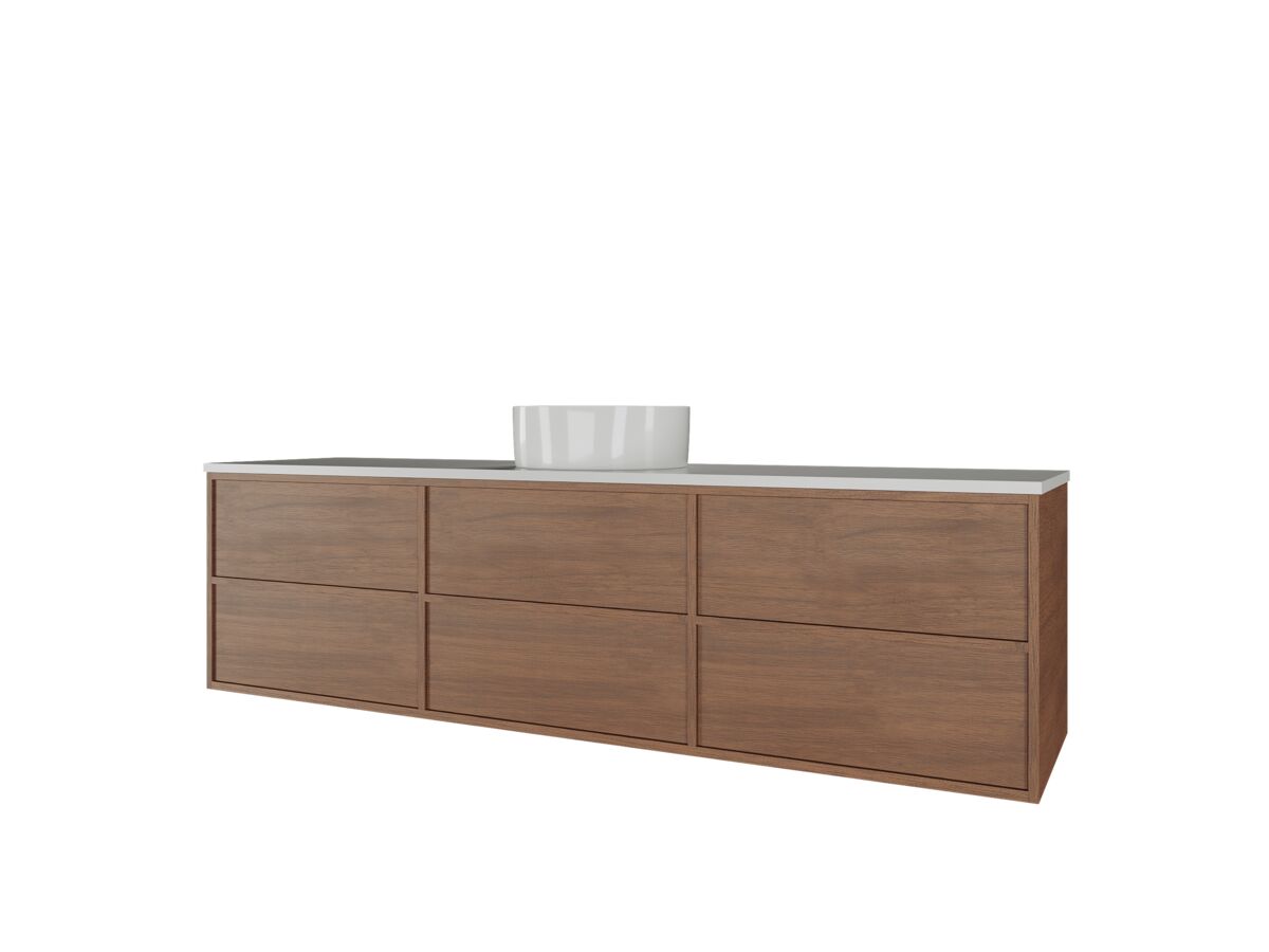 Supporting Image - Kado Aspect Wall Hung Vanity Unit 1800mm Single Bowl 6 Drawer Corian 20mm Top - Florentine Walnut