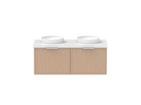 Supporting Image - Kado Lux Slim All Drawer 1200mm Wall Hung Vanity with Double Basin 50mm Top Blonde Oak
