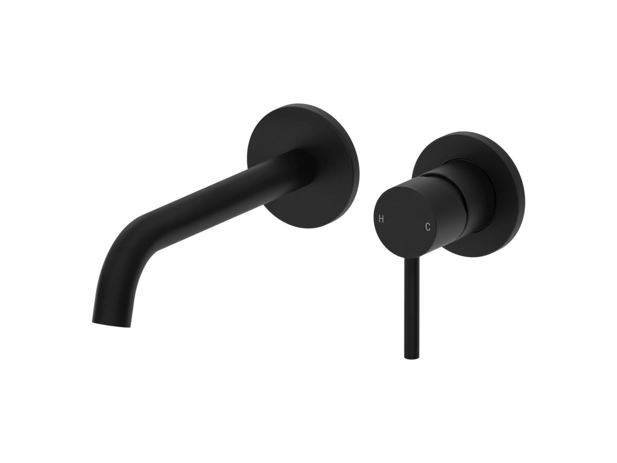 Mizu Drift Wall Basin/Bath Mixer Set Curved Spout with 2-Piece Cover Plate Matte Black (6 Star)