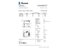 Technical Specifications - Tecumseh Compressor 3/4HP R404 LBP CAJ2446Z