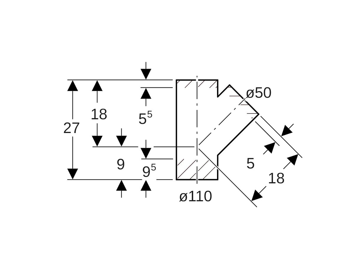 Geberit Junction 110mm x 50mm x 45 Degree