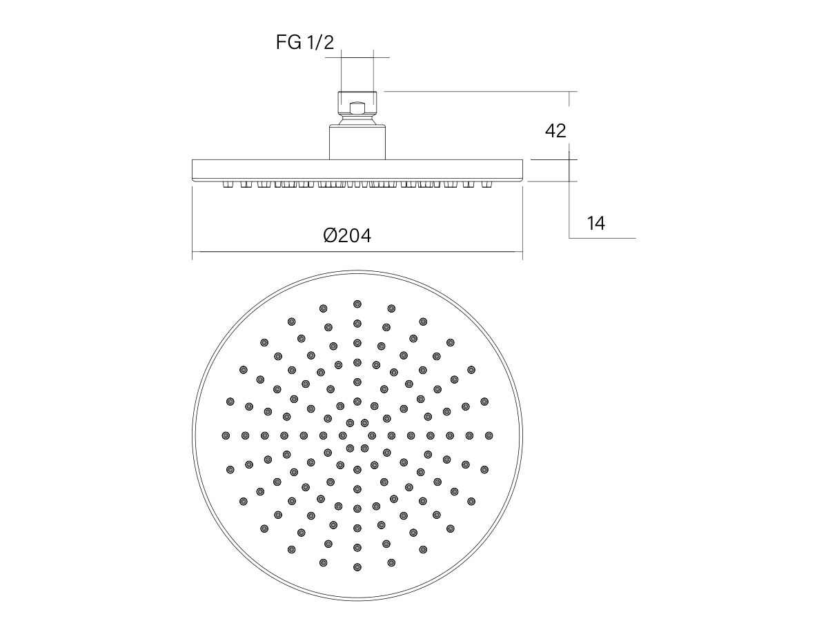 Technical Drawing - Faucet Strommen Vara Overhead Shower Brass 200mm (3 Star)