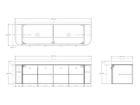 Technical Drawing - Kado Era Double Curve All Door 1800mm Wall Hung Vanity Double Basin 90mm Durasein Top