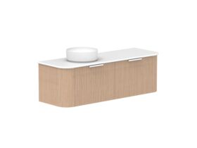 Supporting Image 2- Kado Neue Fluted Double Curve All Drawer 1500 Wall Hung Vanity with Left Hand Basin 20mm Blonde Oak