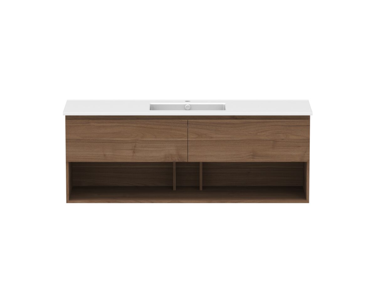 Hero - Posh Domaine 1500mm Wall Hung Vanity Unit All-Drawer Open Shelf Single Bowl Matte White Ceramic Top