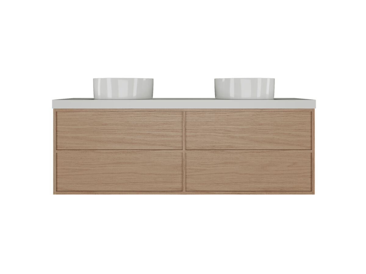 Supporting Image - Kado Aspect Wall Hung Vanity Unit 1500mm Double Bowl 4 Drawer Corian 50mm Top - Boston Oak