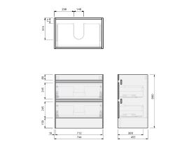 Technical Drawing - Posh Domaine Twin 750 Floor Mounted Ceramic Top