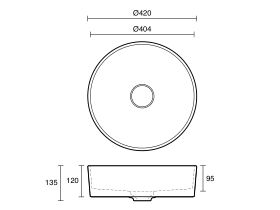Technical Drawing - LAUFEN Kartell Counter Basin Round Bowl No Taphole 420mm