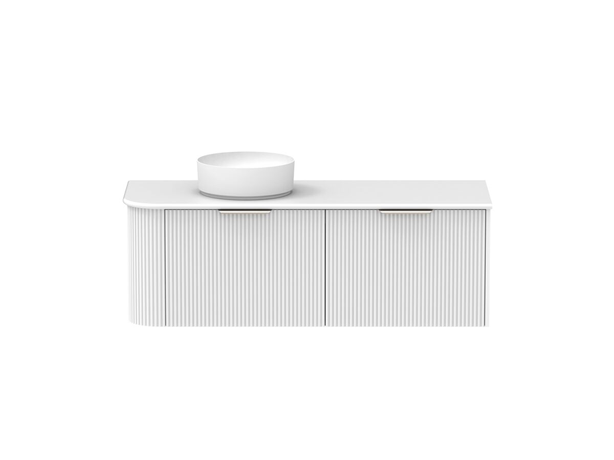 Supporting Image - Kado Neue Fluted Single Curve All Drawer 1350mm Wall Hung Vanity with Left Hand Basin 20mm Top Ultra White