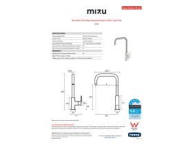 Specification Sheet - Mizu Bloc Sink Mixer Brushed Nickel (5 Star) Lead Free
