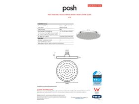 Specification Sheet - Posh Bristol MK2 Round Overhead Shower 180mm Chrome (3 Star)