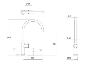 Technical Drawing - Faucet Strommen Vara Disc Gooseneck Sink Mixer Tap (4 Star) Lead Free