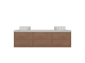 Supporting Image - Kado Aspect Wall Hung Vanity Unit 1800mm Double Bowl 6 Drawer Caesarstone Mineral 50mm Top - Florentine Walnut