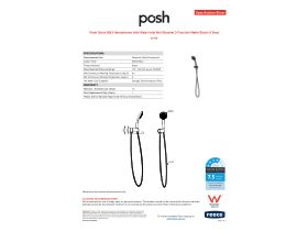 Specification Sheet - Posh Solus MK3 Handshower with Water Inlet Wall Bracket 3 Function Matte Black (4 Star)