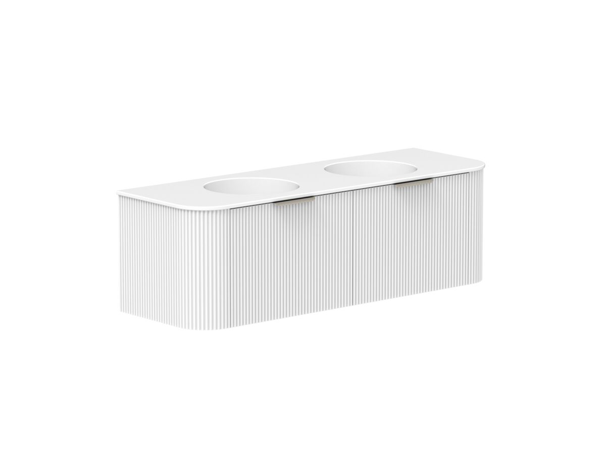 Supporting Image 2 - Kado Neue Fluted Double Curve 1500mm Wall Hung Vanity Double Basin Matte White Ceramic Top Ultra White