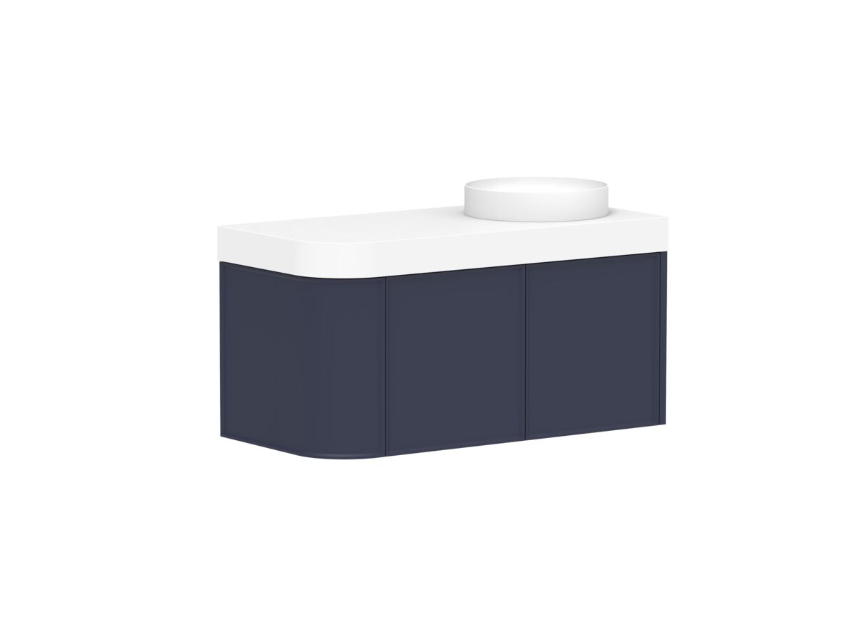 Supporting Image - Kado Era Single Curve All Door 1050mm Wall Hung Vanity Right Hand Basin 90mm Durasein Top Royal Battle Blue