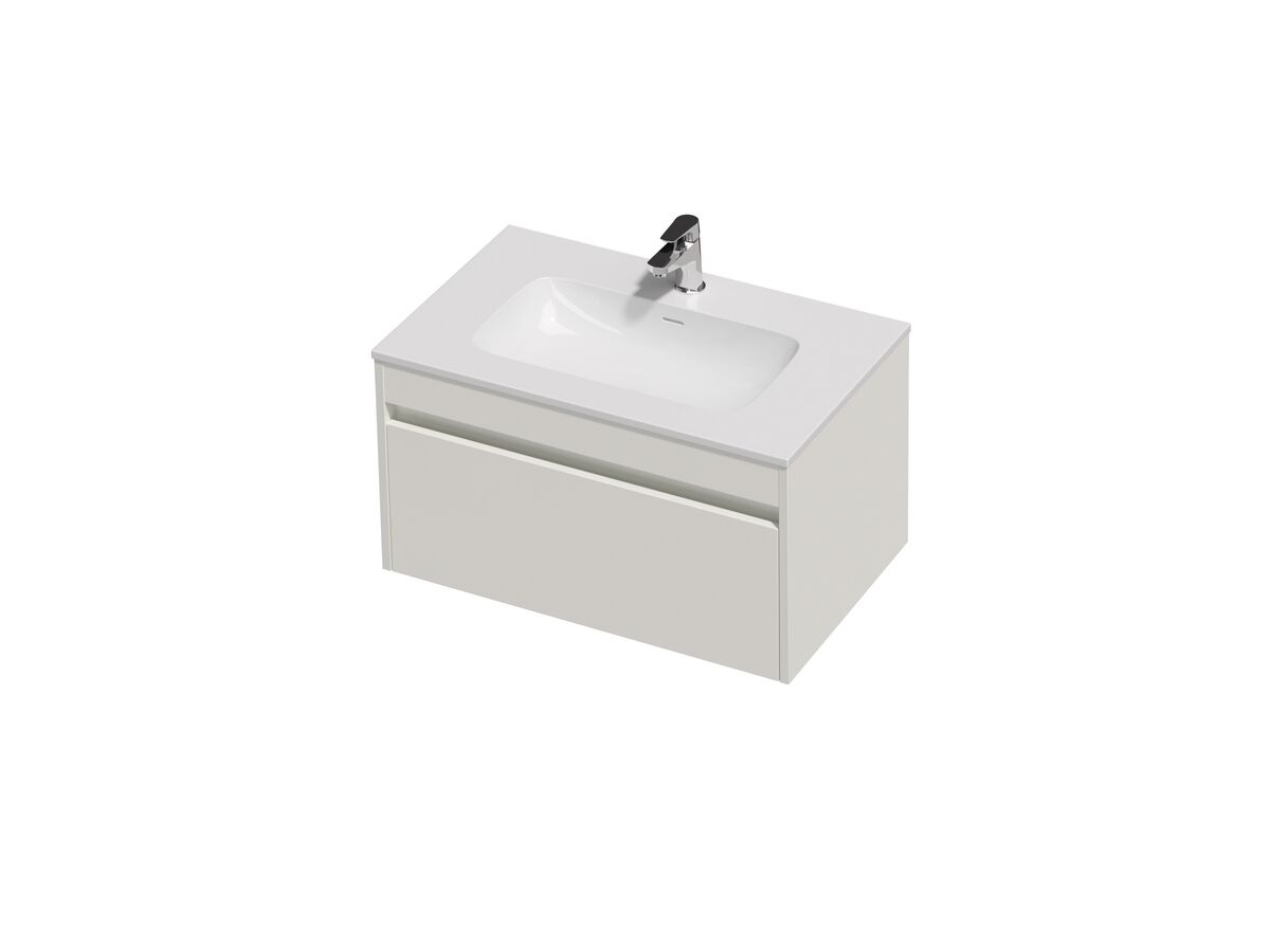 Hero - Posh Domaine Single 750 1 Drawer Wall Hung Vanity White Console Top Gloss White Mineral Cast