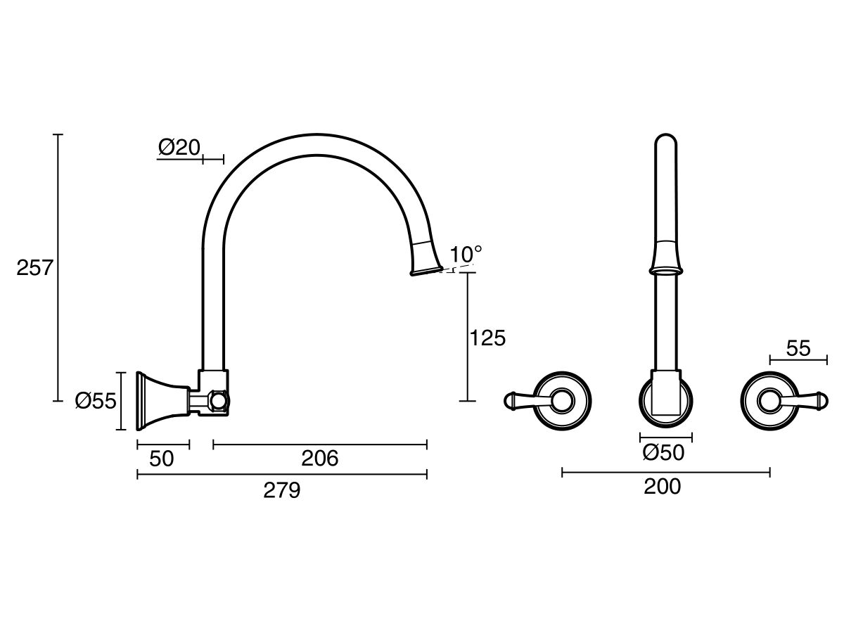 Posh Canterbury Wall Sink Set Lever (4 Star)