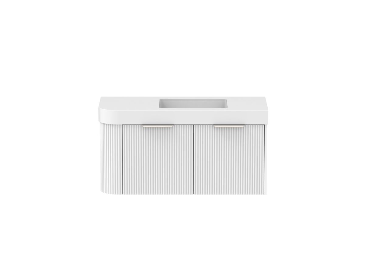 Supporting Image - Kado Neue Fluted Single Curve All Drawer 1050mm Wall Hung Vanity with Centre Basin Durasein 90mm Top Ultra White
