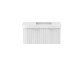 Supporting Image - Kado Neue Fluted Single Curve All Drawer 1050mm Wall Hung Vanity with Centre Basin Durasein 90mm Top Ultra White