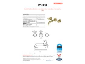 Specification Sheet - Mizu Drift Wall Basin / Bath Set with Curved Spout 200mm Brushed Brass (6 Star) Lead Free