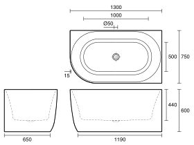 Posh Solus Back To Corner Freestanding Bath 1300 Right Corner White