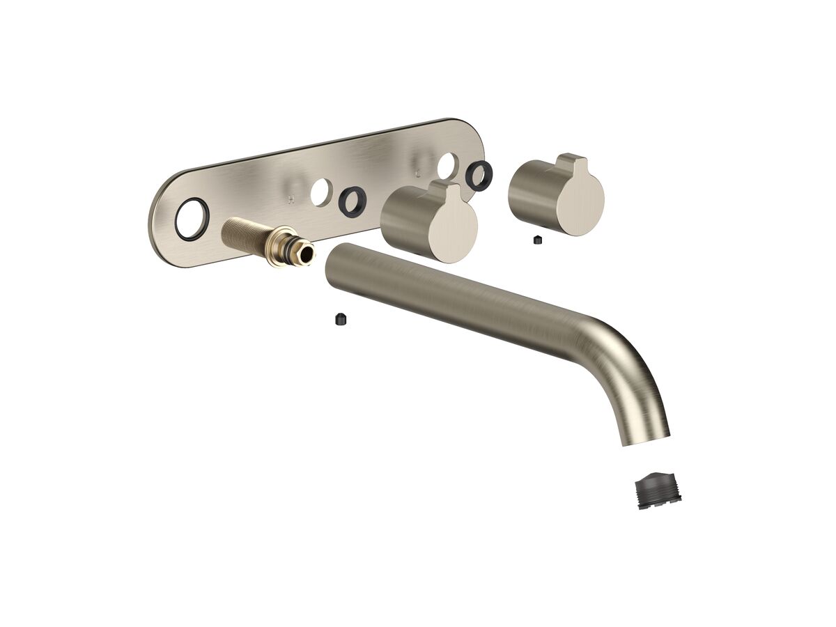 Hero - Faucet Strommen Vara Fin Wall Basin / Bath Hostess Tap System Right Hand 200mm Trimset Brushed Nickel (6 Star) Lead Free