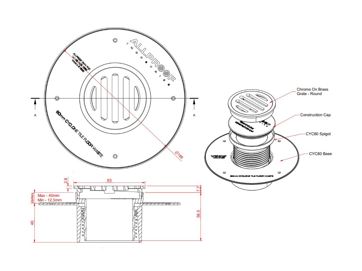 Cyclone Leak Control Flange with Round Grate 80mm