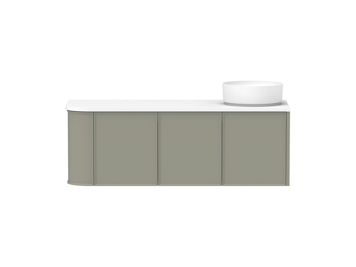 Hero - Kado Era Single Curve All Door 1350mm Wall Hung Vanity with Right Hand Basin 20mm Top Wolfram Green