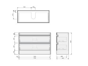 Technical Drawing - Posh Domaine Twin 1200 Floor Mounted Ceramic Top