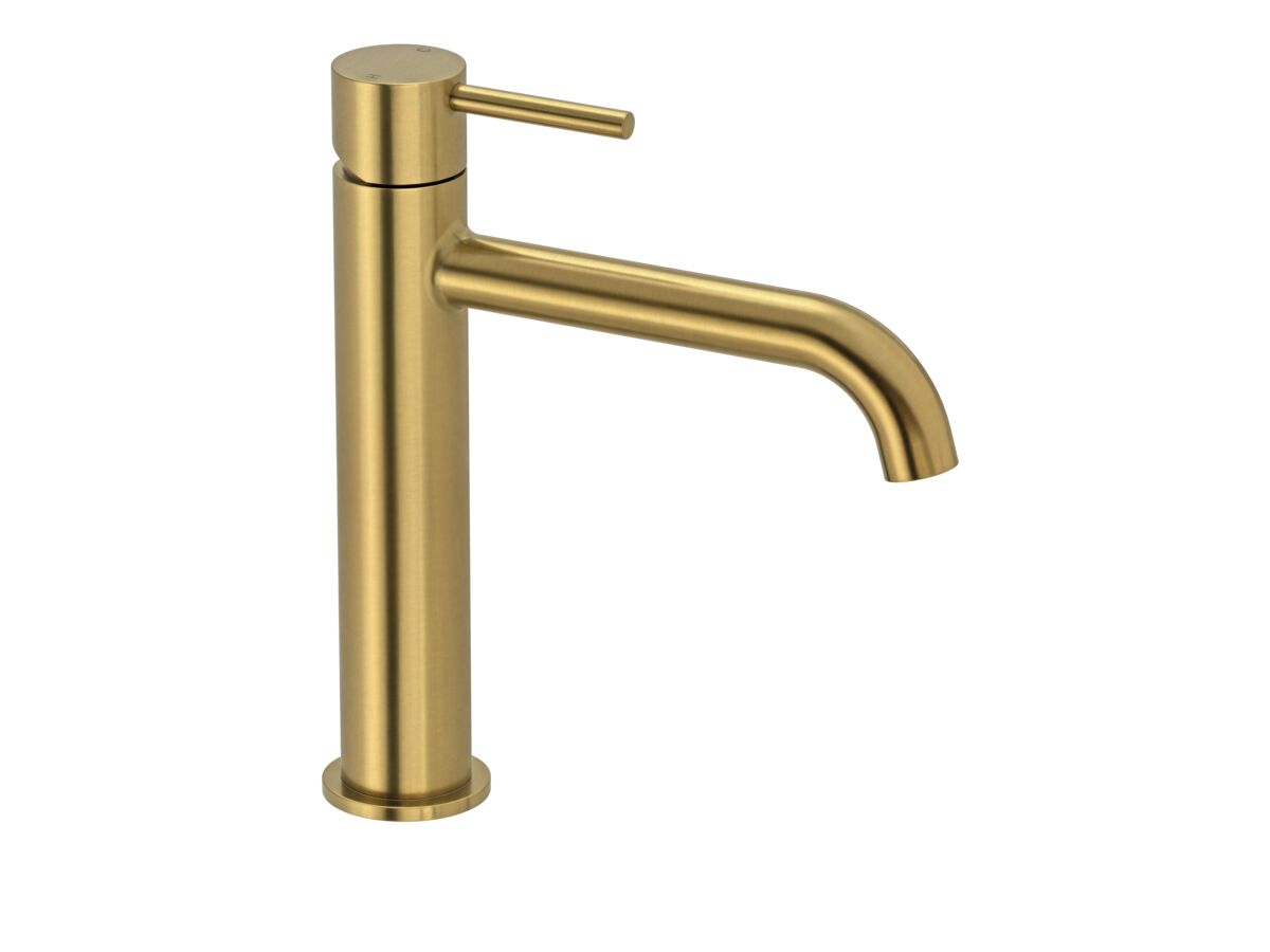 Mizu Drift Mid Basin Mixer Curve Spout Brushed Brass (6 Star)