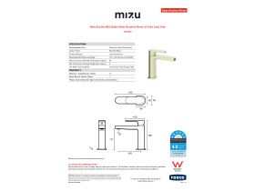 Specification Sheet - Mizu Soothe MK2 Basin Mixer Brushed Brass (6 Star) Lead Free