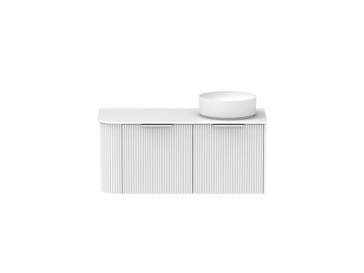 Supporting Image - Kado Neue Fluted Single Curve All Drawer 1050mm Wall Hung Vanity with Right Hand Basin Durasein 12mm Top Ultra White