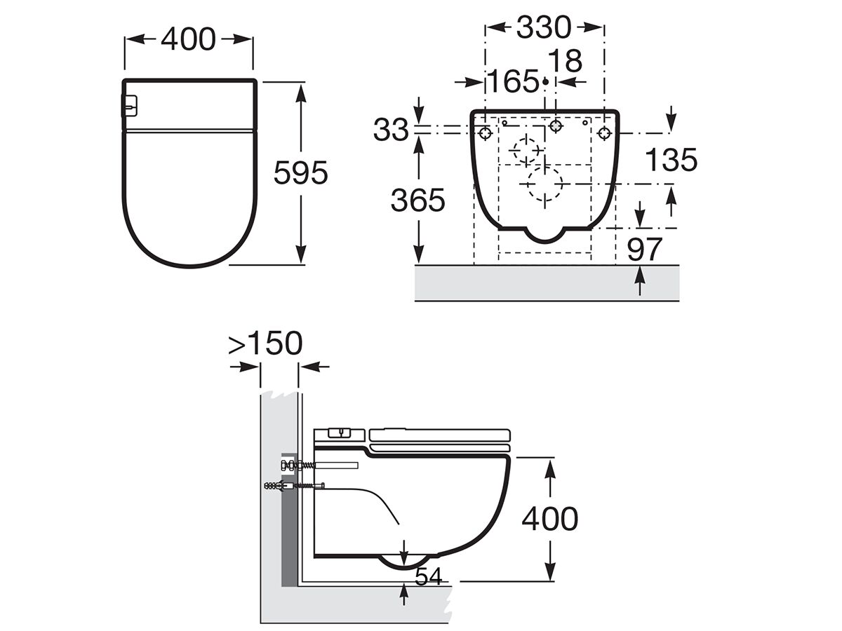 Roca Meridian In Tank Wall Hung Pan with Soft Close Seat & I Support White (4 Star)