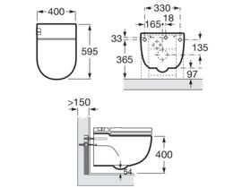Roca Meridian In Tank Wall Hung Pan with Soft Close Seat & I Support White (4 Star)