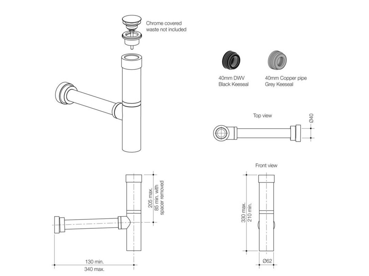 Modina Bottle Trap 40mm Chrome