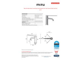 Specification Sheet - Mizu Drift Basin Mixer Curved Spout with Extended Lever Tap Chrome (6 Star) Lead Free