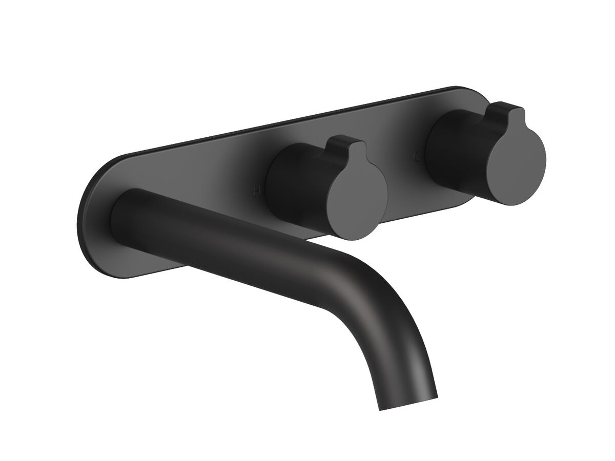 Supporting Image - Faucet Strommen Vara Fin Wall Basin / Bath Hostess Tap System Right Hand 150mm Trimset Matte Black (6 Star) Lead Free