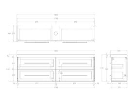 Technical Drawing - Kado Lux Ensuite All Drawer Twin 1800mm Wall Hung Centre Basin 50mm Top