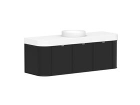 Supporting Image - Kado Era Double Curve All Door 1500mm Wall Hung Vanity Centre Basin 90mm Durasein Top Matte Black