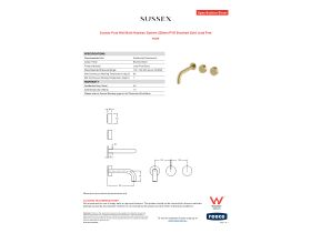Specification Sheet - Sussex Pure Wall Bath Hostess System 200mm PVD Brushed Gold Lead Free