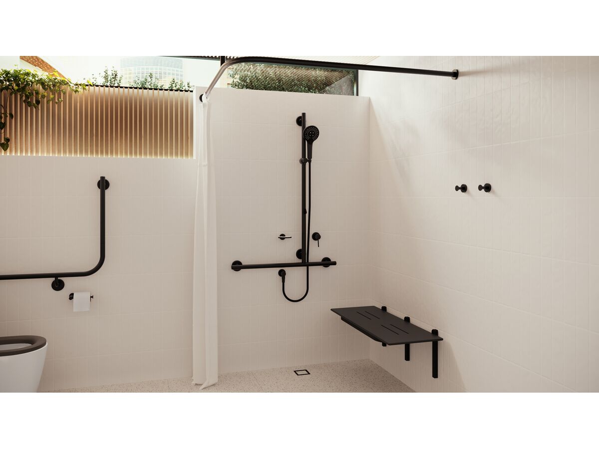 In Situ - Mizu Commercial Bathroom - Shower - 700 x 1100mm T-Shower Modular Grab Rail Kit 3 function with Push Pull -Matte Black