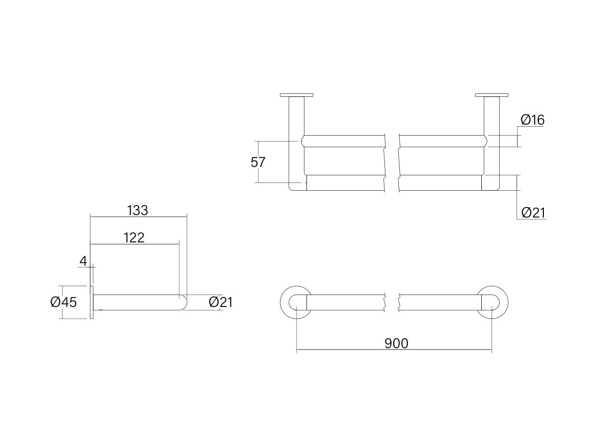 Technical Drawing - Faucet Strommen Vara Double Towel Rail 900mm