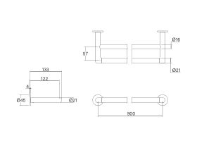 Technical Drawing - Faucet Strommen Vara Double Towel Rail 900mm