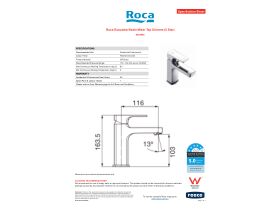 Specification Sheet - Roca Escuadra Basin Mixer Tap Chrome (5 Star)