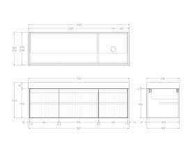 Technical Drawing - Kado Neue Fluted Square All Door 1500mm Wall Hung Vanity with Right Hand Basin 90mm Top