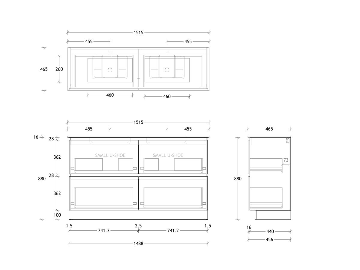 Posh Domaine & Domaine Plus All-Drawer Twin 1500mm Floor Mounted Vanity Unit Double Bowl Ceramic Top