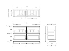 Posh Domaine & Domaine Plus All-Drawer Twin 1500mm Floor Mounted Vanity Unit Double Bowl Ceramic Top