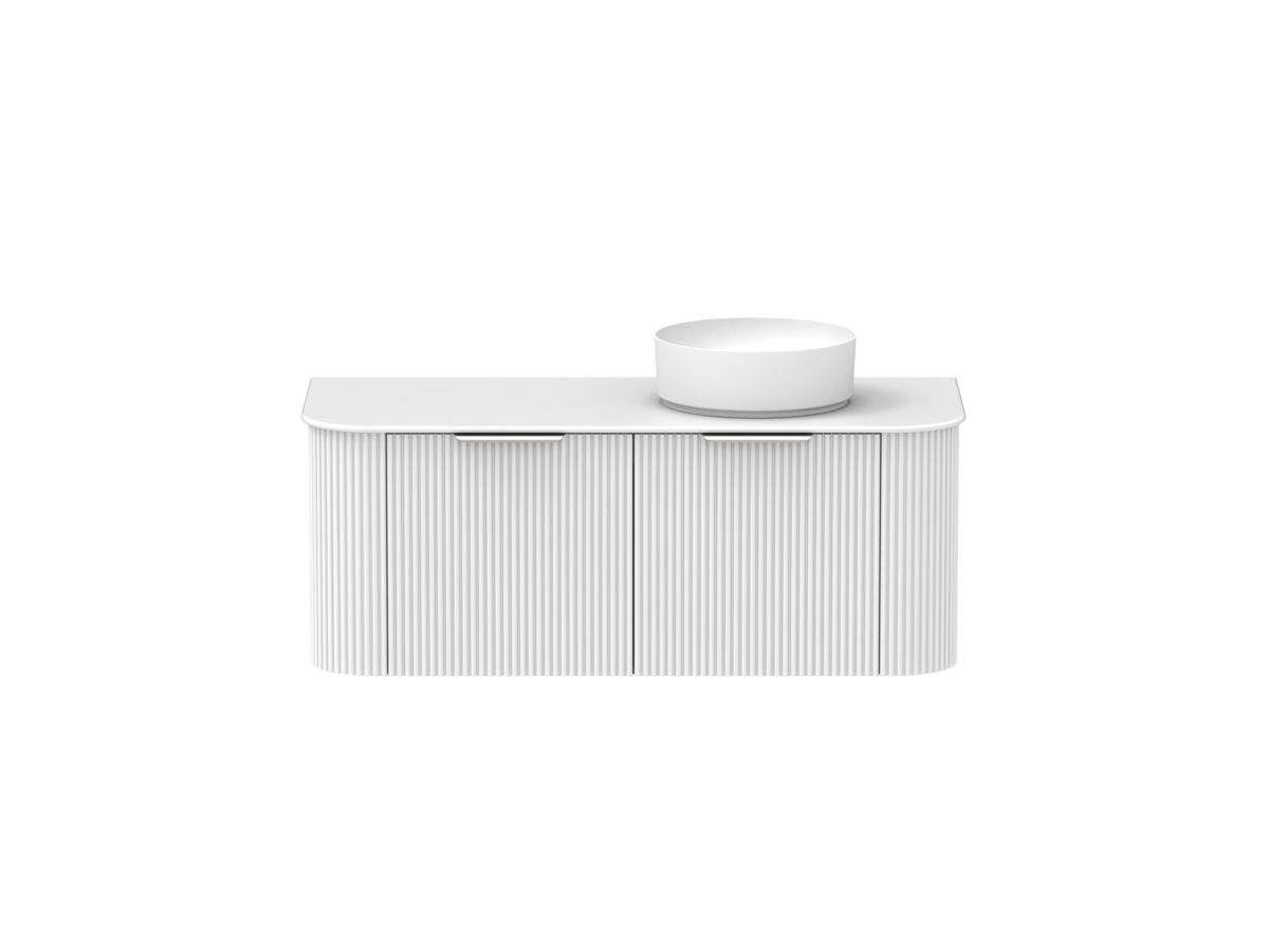 Supporting Image - Kado Neue Fluted Double Curve All Drawer 1200 Wall Hung Vanity with Right Hand Basin Durasein 12mm Top Ultra White